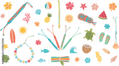 Photography Tropical summer beach vacation vector clip art bundle featuring handmade woven f