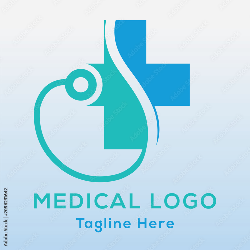 Fototapeta premium HealthCare, Medical, Hospital, Natural Care, Organic Health Logo, Background Blue and Green vector logo print file