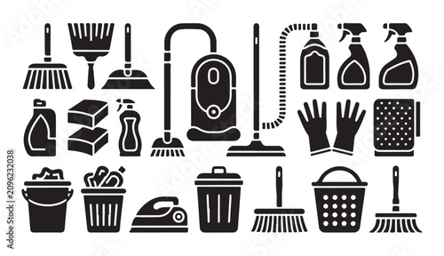 Obraz na plátně Cleaning tools and supplies for house hygiene and tidiness collection
