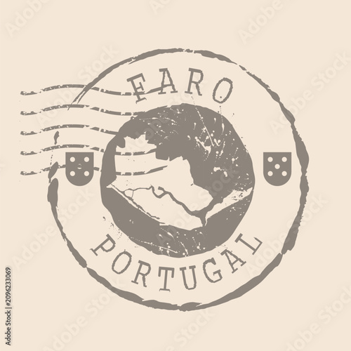 Stamp Postal of Faro  is city of Portugal. Map Silhouette rubber Seal. Design Retro Travel. Seal  Map of Faro grunge  for your design. Portugal.  EPS10