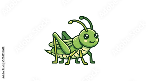 A cute green grasshopper illustration designed in a simple cartoon style