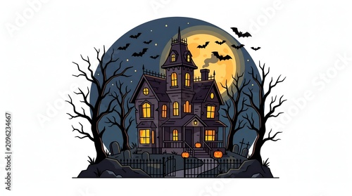 Haunted House Halloween Flat Illustration