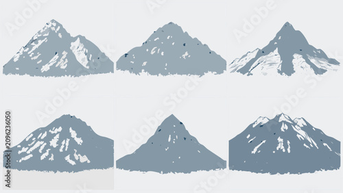 Photos Six mountain silhouettes with snowy peaks a vector illustration on a light gray