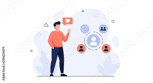 Business Man Waving Hello and Social Network Connection Concept Illustration