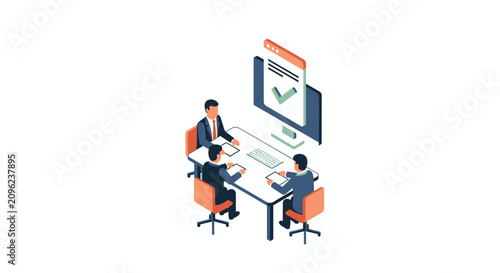 A team of professionals collaborating on a project in a modern office setting