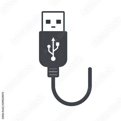 USB connector, cable icon, technology symbol, data transfer