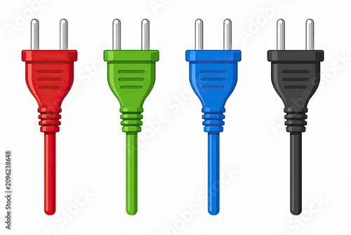 Electric plugs, colorful power connectors, red green blue black, electrical outlets, power supply