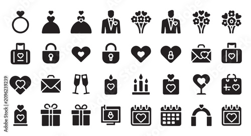 Bild auf Leinwand Wedding icon collection for marriage celebrations and romantic events with various symbols