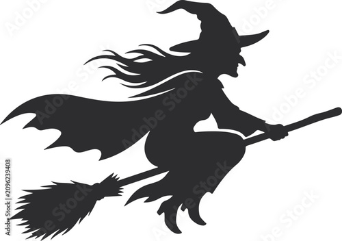 Foto halloween witch flying on a broomstick silhouette vector