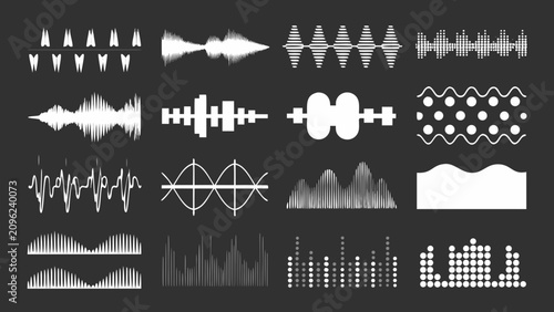Bild auf Leinwand Audio waveform variations collection a compilation of vector sound wave patterns