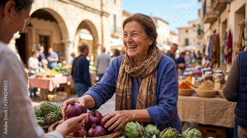 Elderly woman selling pomegranates at market