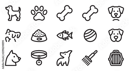 Canvas Print Simple line icons for dogs cats pet food bowls bones and veterinary supplies