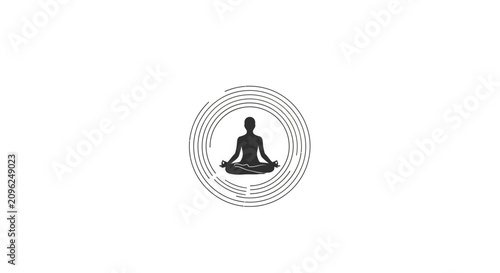 Εκτύπωση καμβά A minimalist black icon of a person sitting in a meditative pose inside a circle
