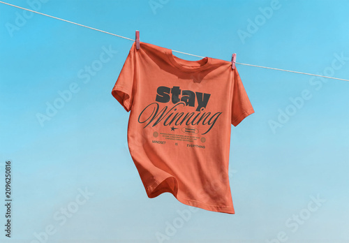 Mockup of orange T-shirt on a Line