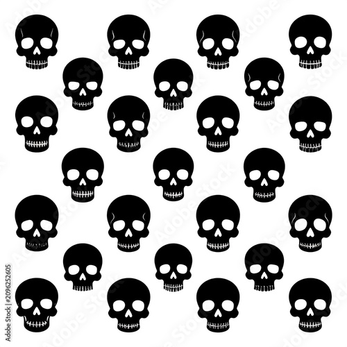 A collection of 20 identical black skulls on white background