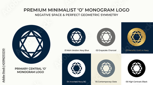 Quadro su tela Premium Minimalist 'O' Monogram Logo with Negative Space and Geometric Symmetry