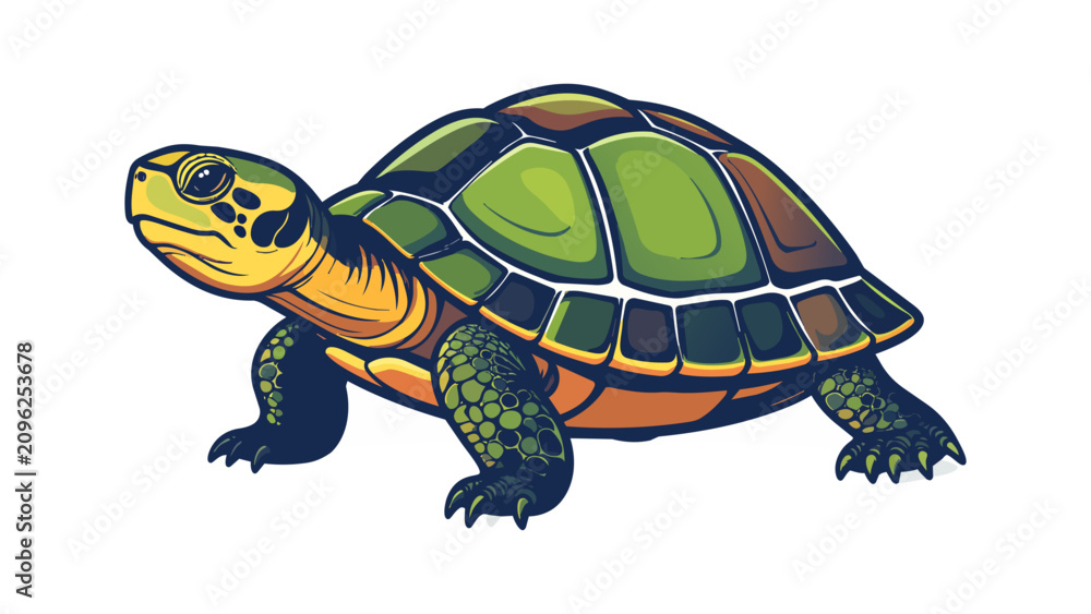Fototapeta premium Detailed green turtle walking in natural side view