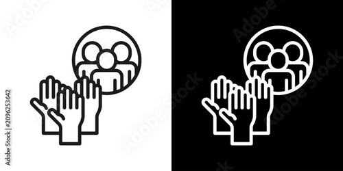 Tableau sur toile Social Participation Icon Of Line Black And White Style