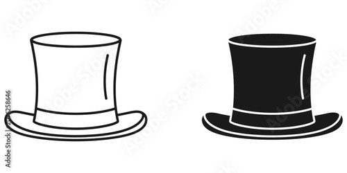 Schilderij op canvas Classic top hat outline and solid silhouette set on a clean white background sym