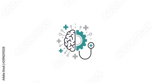Cognitive medical engineering brain gear and stethoscope icon.