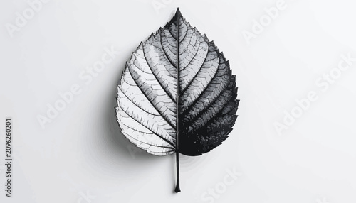 Foto Detailed Black and White Leaf Structure.