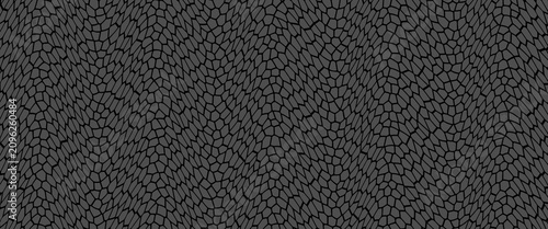 Seamless pattern skin snake, crocodile, lizard, alligator, reptile. Reptilian scales. Monochrome black spots. Vector isolated on white. Serpentine texture. Fashion print.