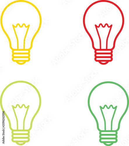 Colorful light bulb icons set yellow red green and teal outline designs