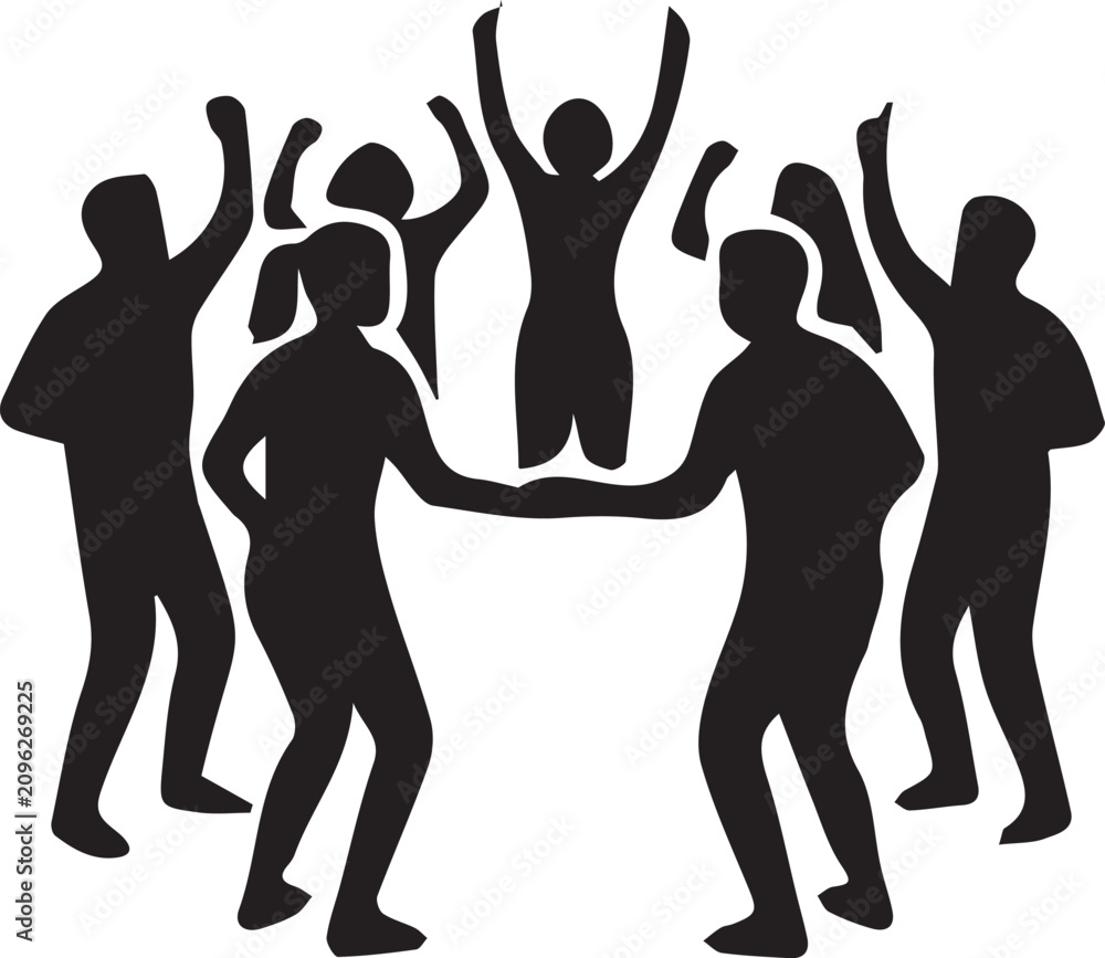 Fototapeta premium group of people dancing and celebrating vector illustration. 