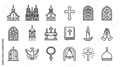 Fotografía Christian Religious Icons Line Art Set