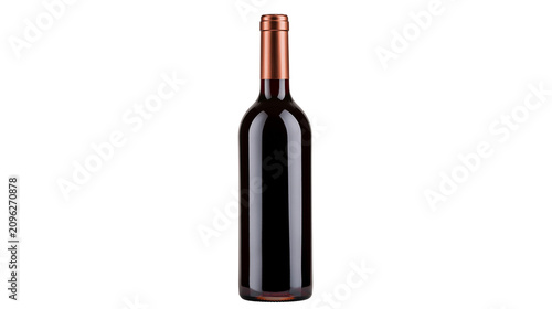 Dark red wine bottle with copper foil cap, isolated on transparent background