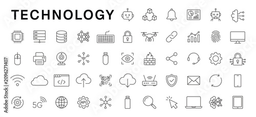 Information technology line icons set with editable stroke. Information Technology - IT and Programming, Network, Website, Process, Internet, Data, Technology symbol thin vector