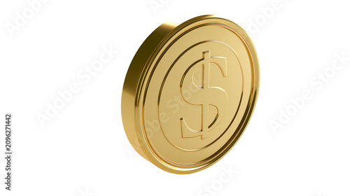 Fotografie Shiny golden dollar coin with embossed dollar sign, isolated on transparent back