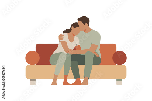 Comforting Couple Sitting on Sofa Illustration