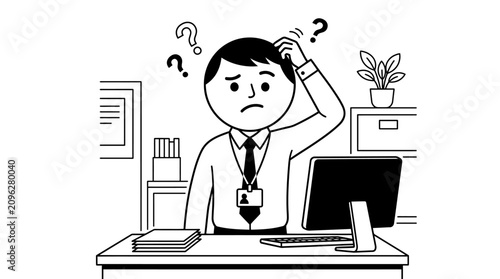 Bilde på lerret Confused businessman at office desk.