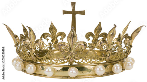 Принти на полотні Ornate golden crown with fleur-de-lis and pearls, isolated on transparent backgr