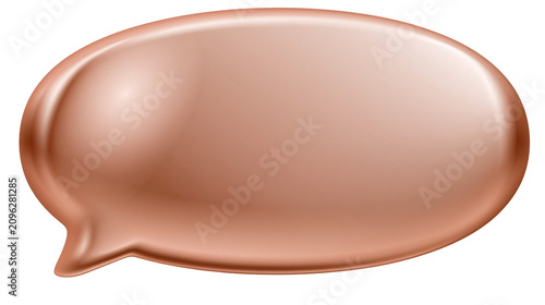 Glossy rose gold speech bubble, isolated on transparent background