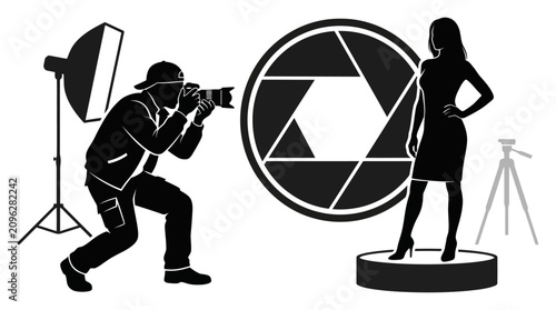 Fotografía Professional Photographer and Fashion Model Silhouette Vector
