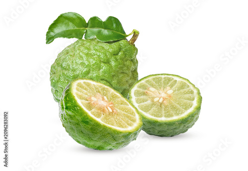 Fresh Bergamot with leaves and slice   on transparent.