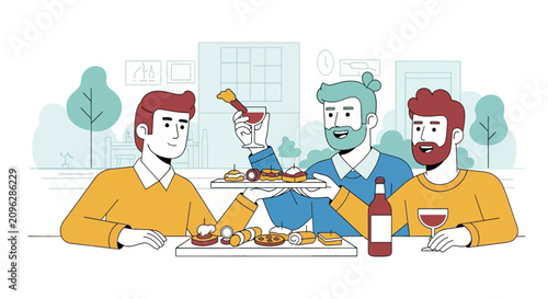 Male friends enjoying tapas and drinks at a social gathering