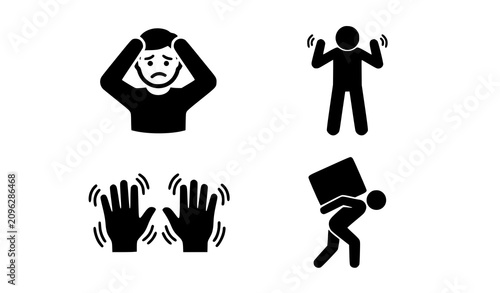 Stick Figure Action Icon Set Featuring Heavy Lifting Shaking Hands and Human Gestures for Logistics Workplace Safety Infographics and Instructional Guide DesignsKeywords