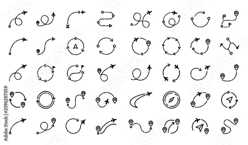 Konstfotografi Circular Route Arrow Vector Icon Set Featuring Map Tracking Trajectories, Flight