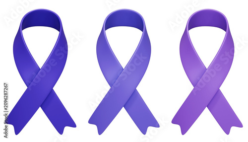 Quadro su tela Three Purple Awareness Ribbons Set 3D Render Isolated Object