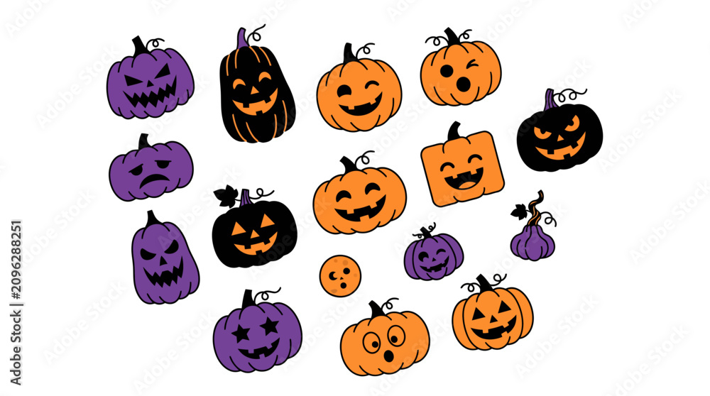 Obraz premium Cute Halloween Pumpkin Vector Bundle