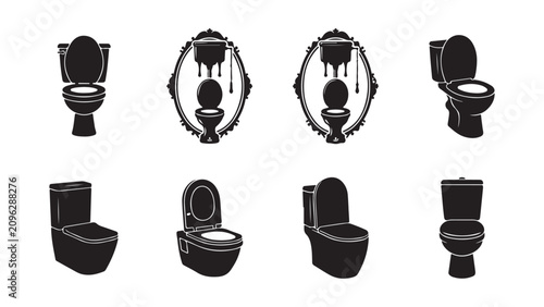 Cuadro en lienzo Diverse Toilet and Bathroom Fixture Icons Collection
