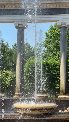 Lion Cascade in Peterhof: Ionic Colonnade and Dynamic Water Jets in Russian Baroque Park