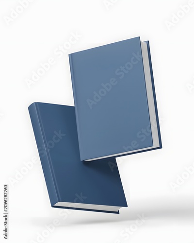 Two blue hardcover books for education and library concepts, isolated on white background