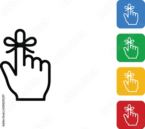 Human finger with a tied reminder ribbon shown in bold black outline