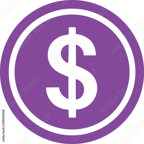 Purple dollar sign icon. Financial symbol for currency and money exchange.