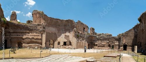 Part of the internal section with massive ancient brick walls and arches of the Baths of Caracalla in Rome, Italy