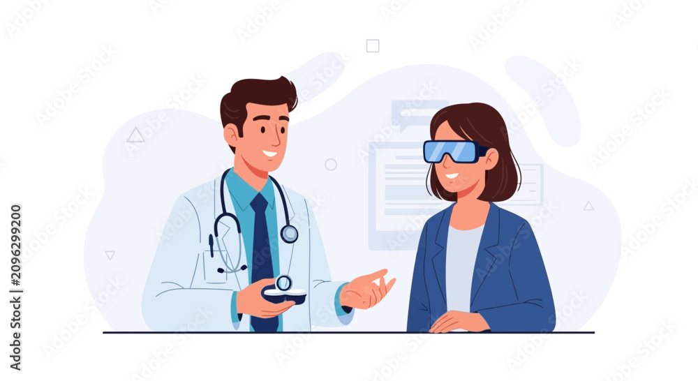 Fototapeta premium Doctor Explains VR Therapy to Patient, Showcasing Future Healthcare Technology